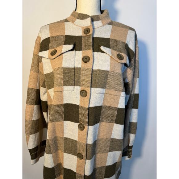 Field Flower Anthropologie Sweater Coatigan Wool Cardigan Brown Plaid Check M - Picture 2 of 11